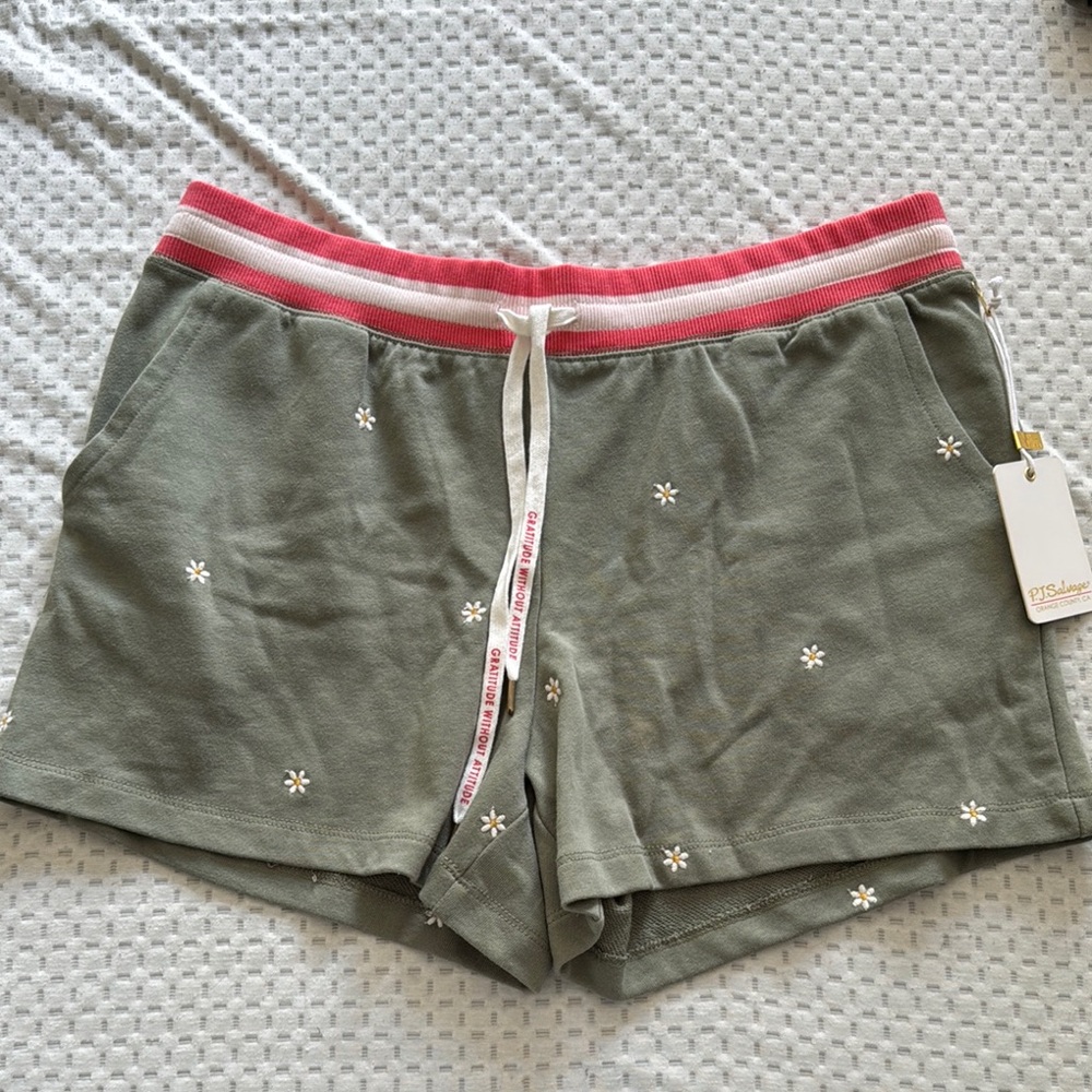 PJ Salvage Green and Pink Athletic Shorts with Retro-Inspired Design